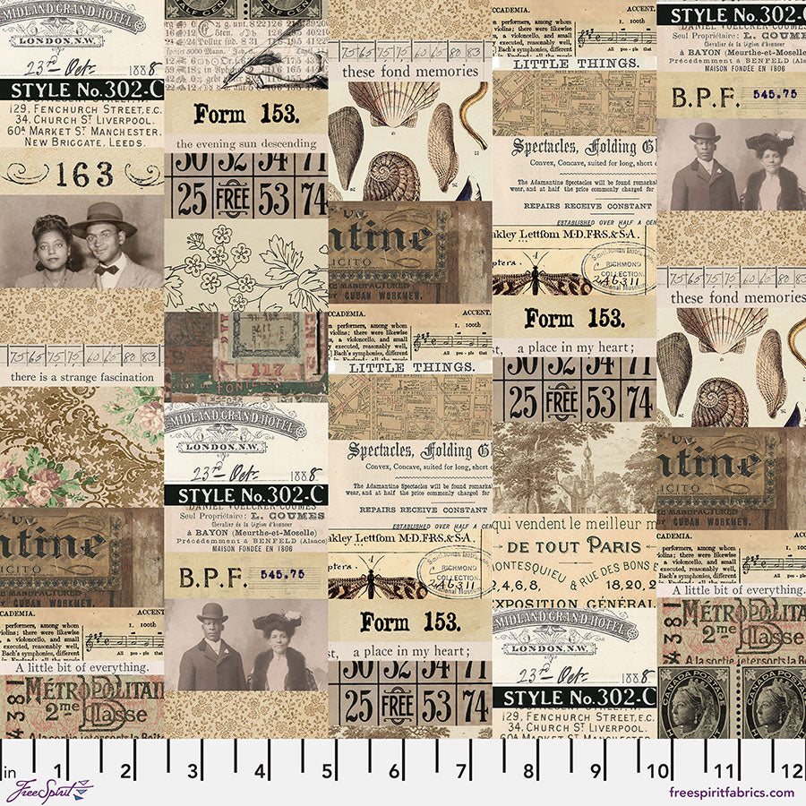 Eclectic Elements Palette Neutral - Collage (Half Yard Cut) by Tim Holtz with Free Spirit Fabrics