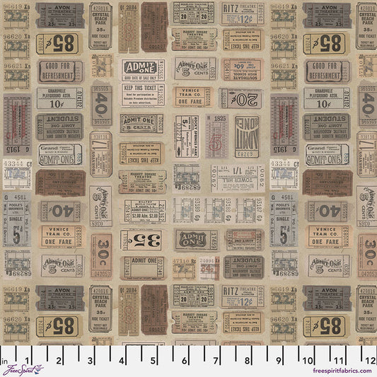 Eclectic Elements Palette Neutral - Tickets (Half Yard Cut) by Tim Holtz with Free Spirit Fabrics