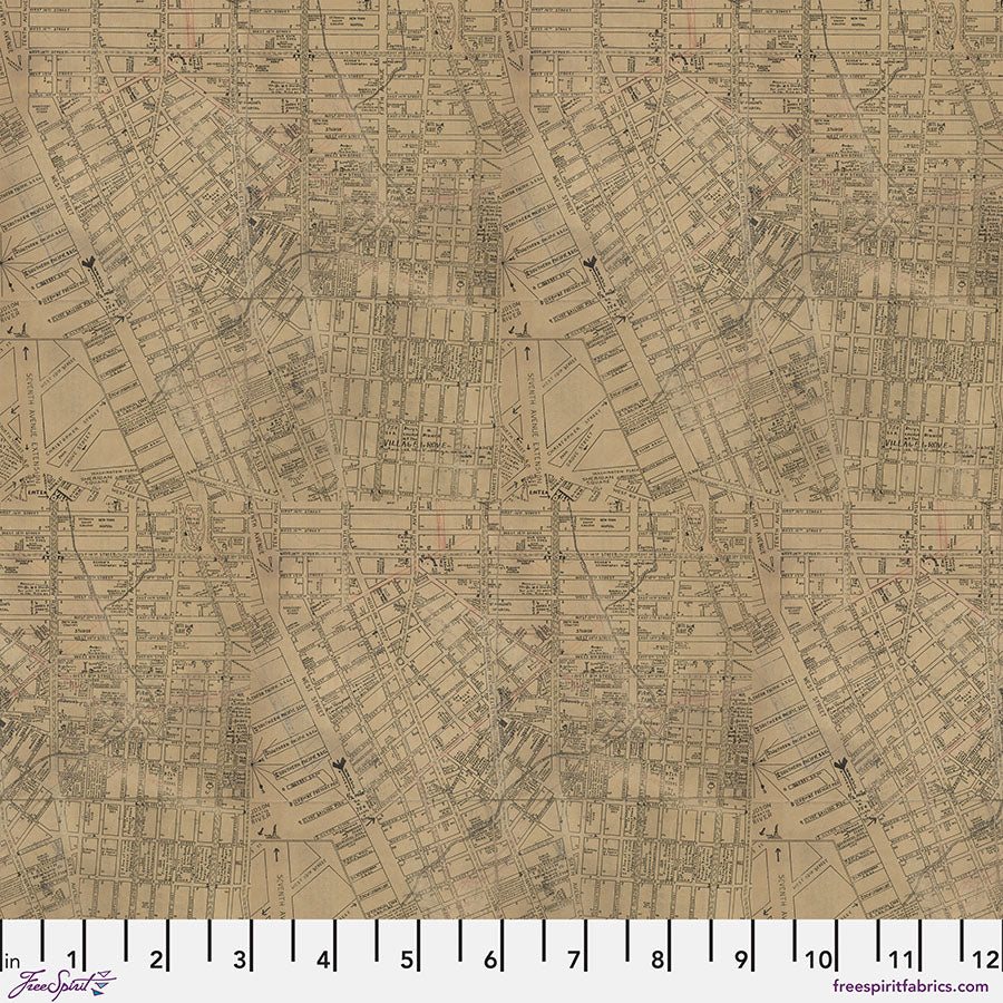 Eclectic Elements Palette Neutral - Map (Half Yard Cut) by Tim Holtz with Free Spirit Fabrics