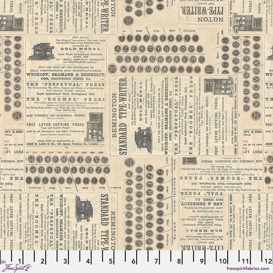 Eclectic Elements Palette Neutral - Typewriter (Half Yard Cut) by Tim Holtz with Free Spirit Fabrics