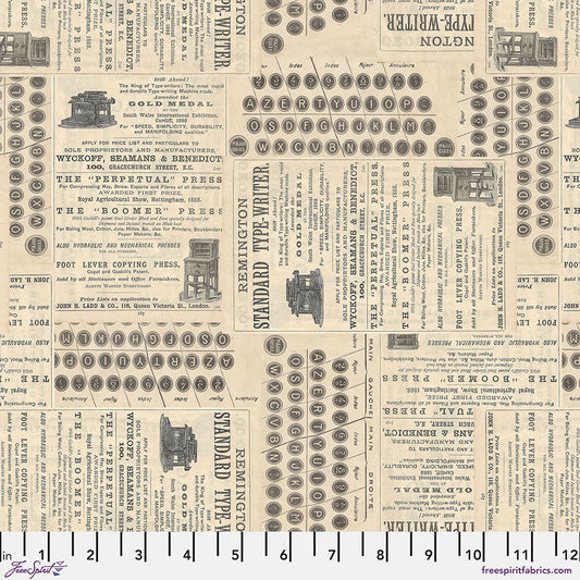 Eclectic Elements Palette Neutral - Typewriter (Half Yard Cut) by Tim Holtz with Free Spirit Fabrics