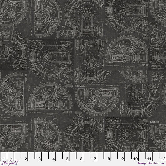 Eclectic Elements Palette Neutral - Gears (Half Yard Cut) by Tim Holtz with Free Spirit Fabrics