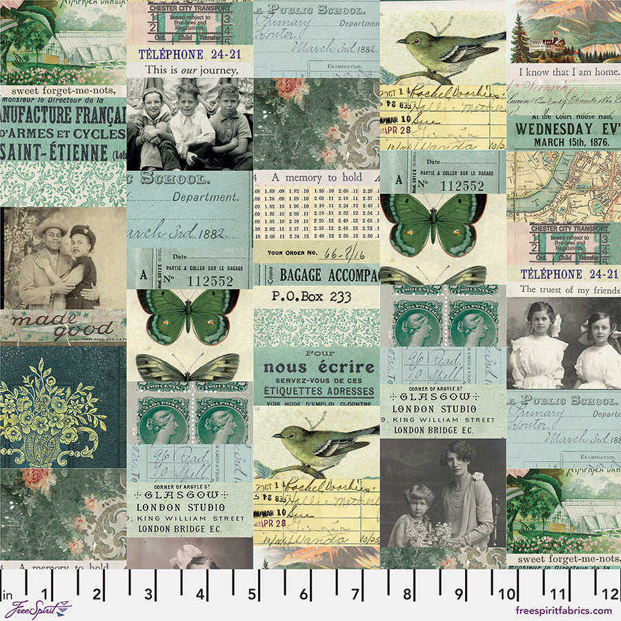 Eclectic Elements Palette Teal - Collage (Half Yard Cut) - by Tim Holtz with FreeSpirit Fabrics