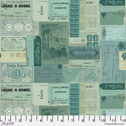 Eclectic Elements Palette Teal - Ephemera (Half Yard Cut) - by Tim Holtz with FreeSpirit Fabrics