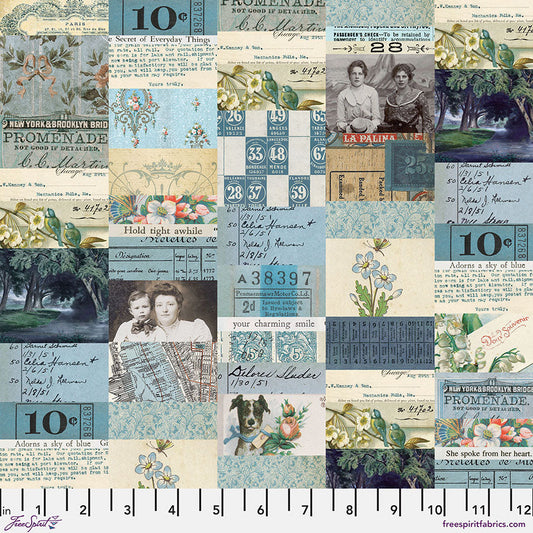 Eclectic Elements Palette Blue - Collage (Half Yard Cut) - by Tim Holtz with FreeSpirit Fabrics