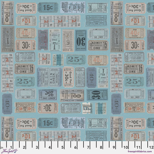 Eclectic Elements Palette Blue - Tickets (Half Yard Cut) - by Tim Holtz with FreeSpirit Fabrics