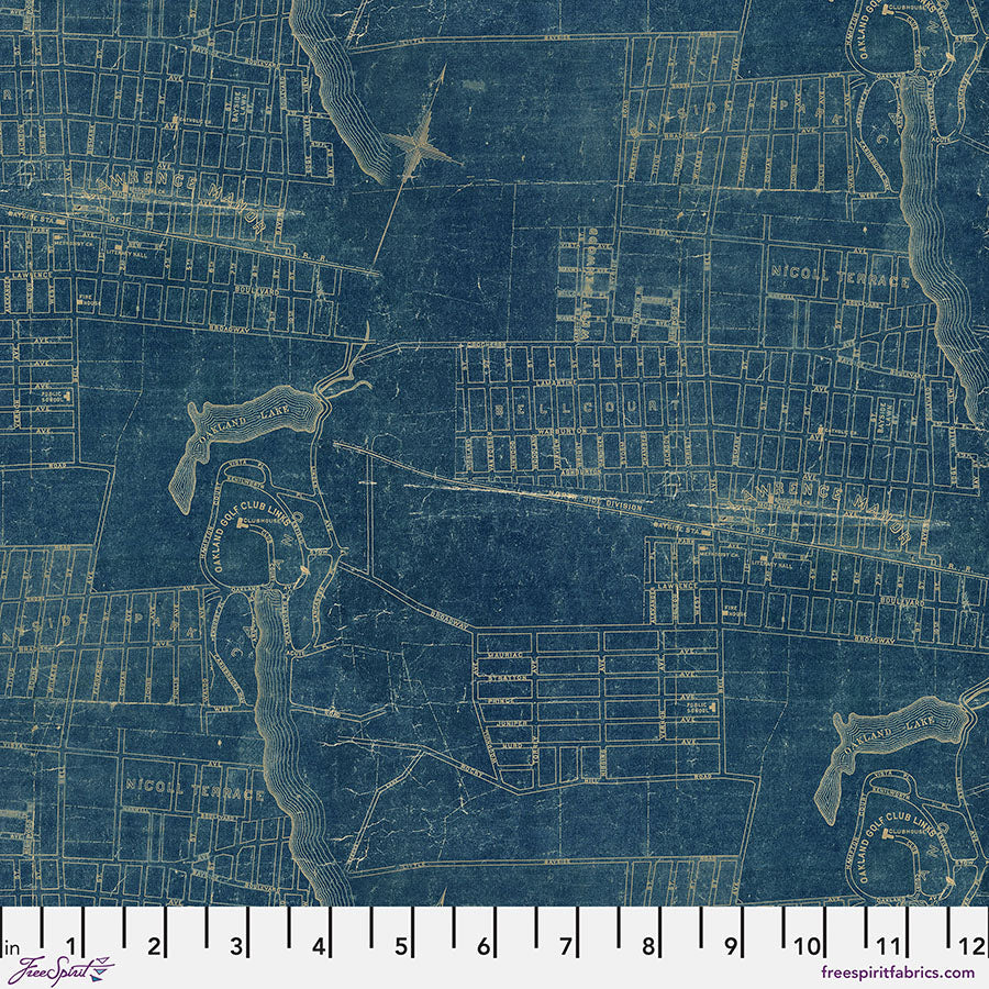Eclectic Elements Palette Blue - Map (Half Yard Cut) - by Tim Holtz with FreeSpirit Fabrics