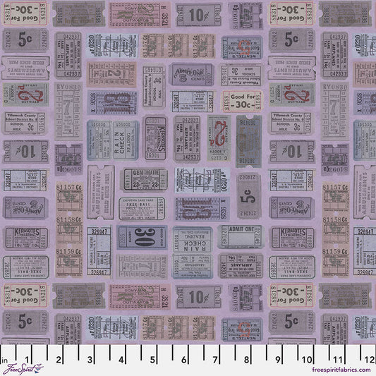 Eclectic Elements Palette - Tickets - Purple (Half Yard Cut) - by Tim Holtz with FreeSpirit Fabrics