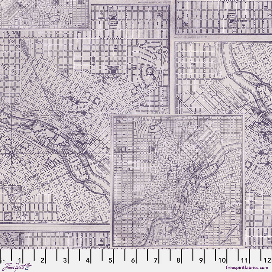Eclectic Elements Palette Purple - Maps - by Tim Holtz with FreeSpirit Fabrics