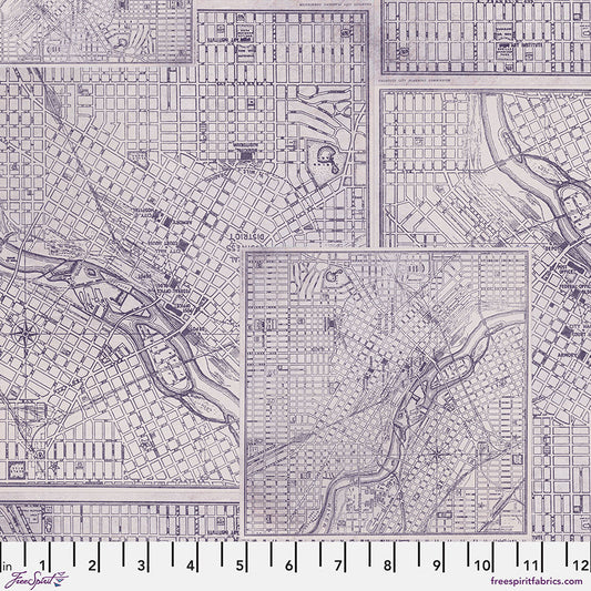 Eclectic Elements Palette Purple - Maps - by Tim Holtz with FreeSpirit Fabrics