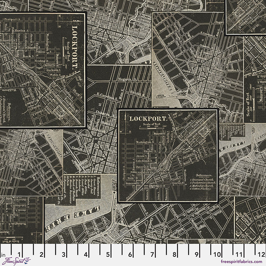 Eclectic Elements - Charcoal Map - by Tim Holtz with FreeSpirit Fabrics