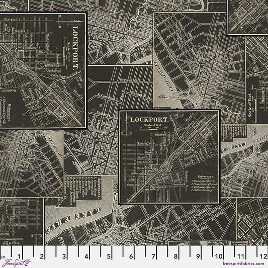 Eclectic Elements - Charcoal Map - by Tim Holtz with FreeSpirit Fabrics