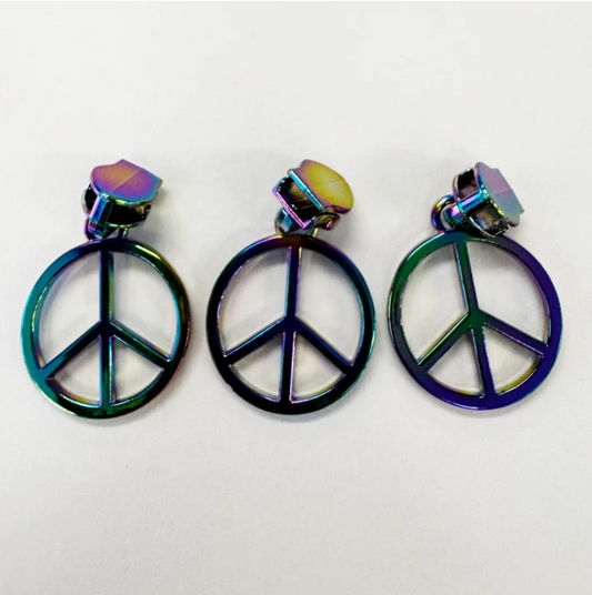 Peace Sign Zipper Pulls – #5, Rainbow Iridescent, 3 Pack