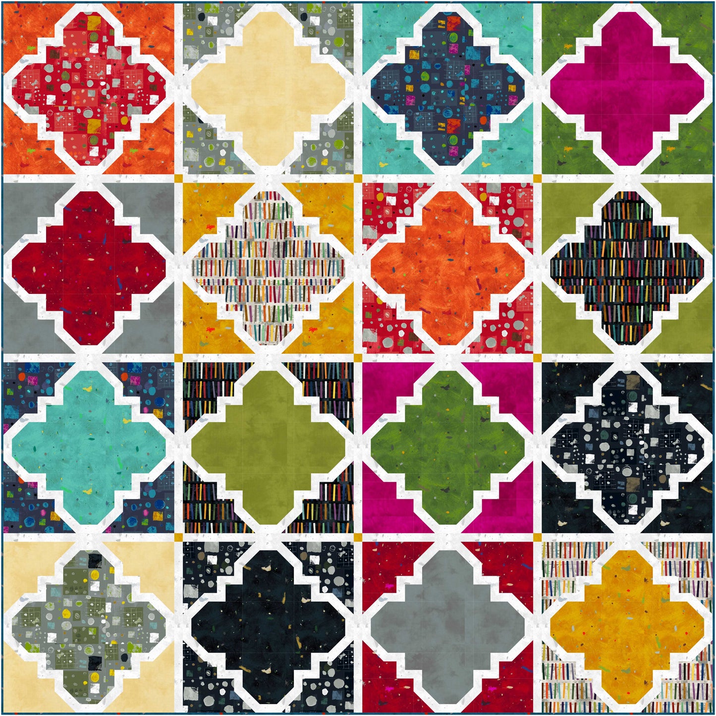 Quatrefoil Quilt Kit – Marble Run by Marcia Derse (83” x 83”) – Pattern by Wendy Sheppard for Windham Fabrics