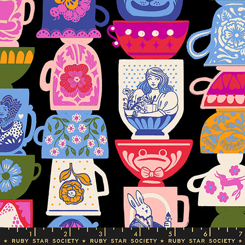 Hello Alice - Tea Party - Black - by Sarah Watts for Ruby Star Society
