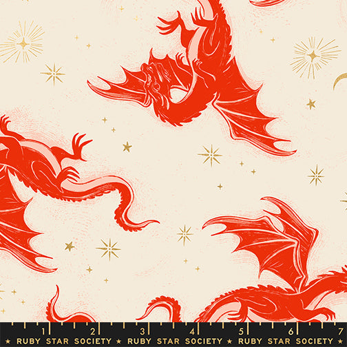 Fireglow - Etched Dragons in Dark Ruby (Metallic) - by Ruby Star Society with Moda Fabrics
