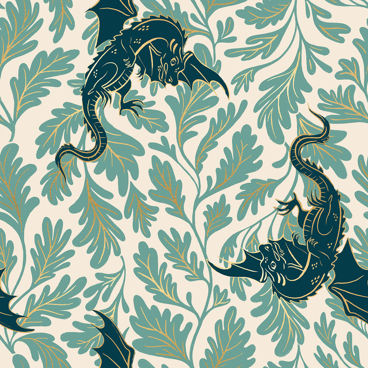 Fireglow - Dragon Lair in Watercress (Metallic) - by Ruby Star Society with Moda Fabrics