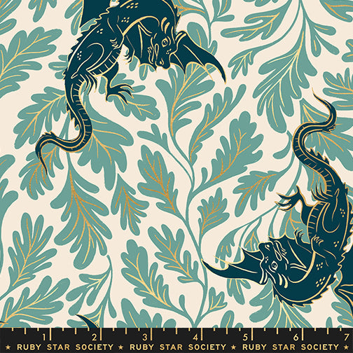 Fireglow - Dragon Lair in Watercress (Metallic) - by Ruby Star Society with Moda Fabrics