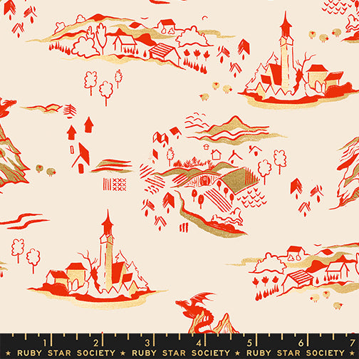 Fireglow - Mountain Town in Dark Ruby (Metallic) - by Ruby Star Society with Moda Fabrics