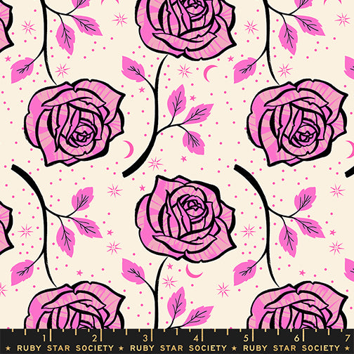 Ink Shop - Pink Roses - by Sarah Watts with Ruby Star Society fabric swatch