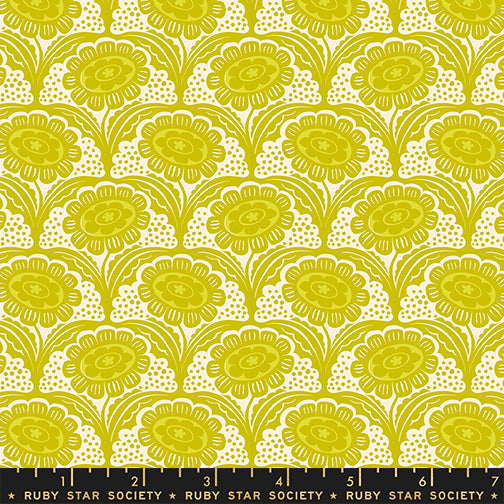 Ink Shop - Chartreuse Scallop - by Sarah Watts with Ruby Star Society fabric swatch