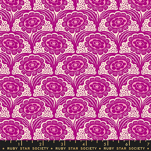 Ink Shop - Pink Scallop - by Sarah Watts with Ruby Star Society fabric swatch