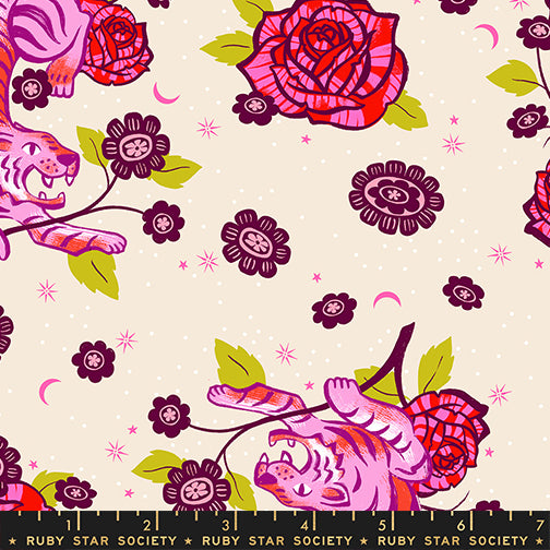 Ink Shop - Tiger Roses - by Sarah Watts with Ruby Star Society fabric swatch