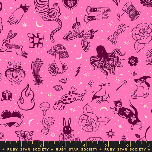 Ink Shop - Pink Flash - by Sarah Watts with Ruby Star Society fabric swatch