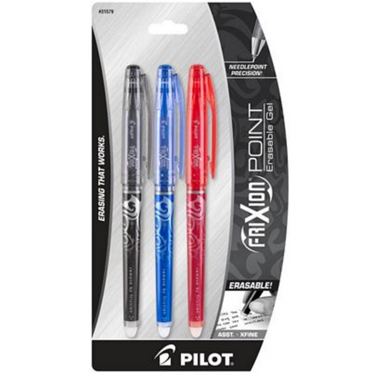 Frixion XF Erasable Gel Pen 3ct Black/Blue/Red