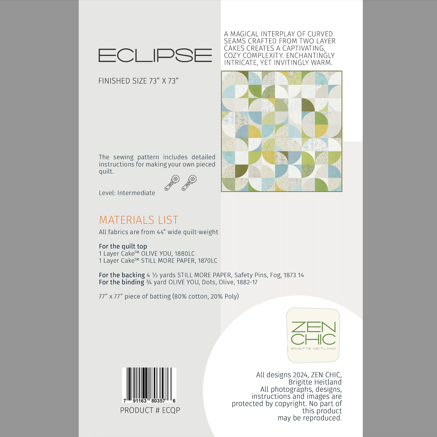 Eclipse 73" x 73" Quilt Kit from Zen Chic