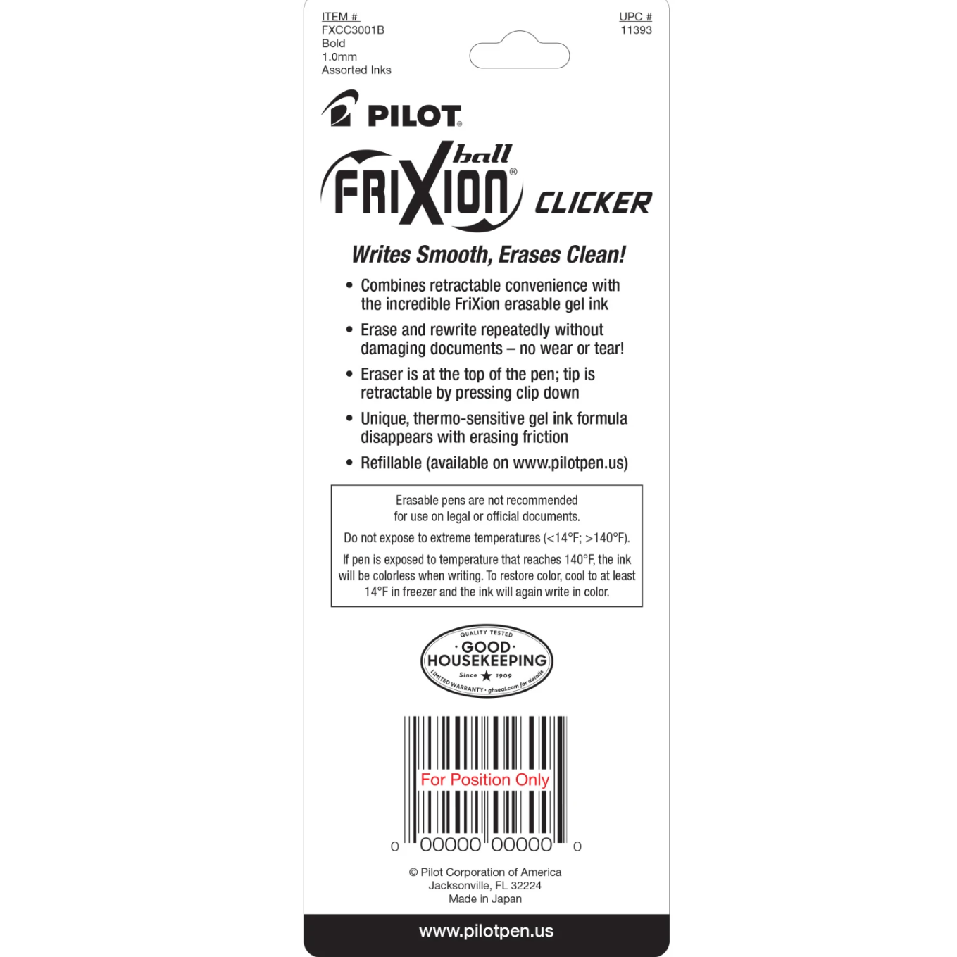 Pilot FriXion Clicker Erasable Gel Pens – Black, Blue & Red (3pk)