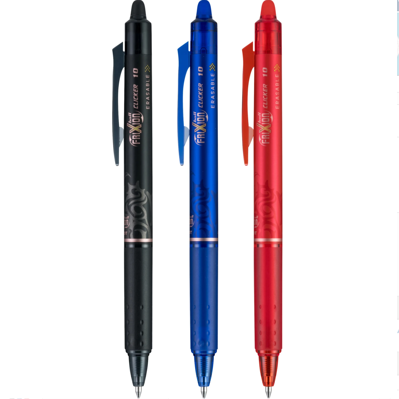Pilot FriXion Clicker Erasable Gel Pens – Black, Blue & Red (3pk)