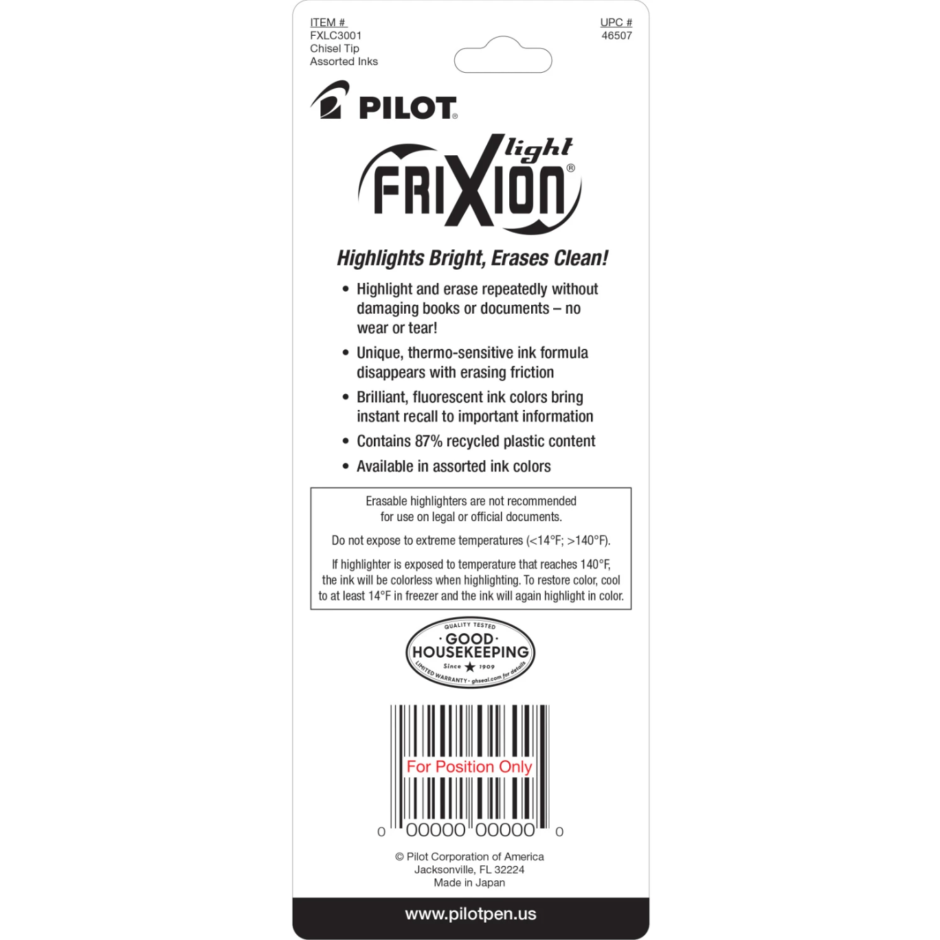 Pilot FriXion Light Erasable Highlighters – Assorted Colors (3pk)
