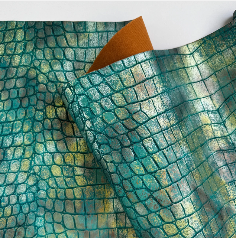 Mystic Croc Teal Vinyl - Embossed Faux Leather - by Sew Hungry Hippie