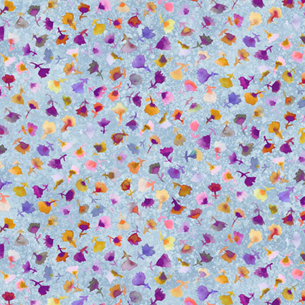 Tree of Life - Tossed Flower Buds in Light Blue - by Sylvie Demers with P&B Textiles