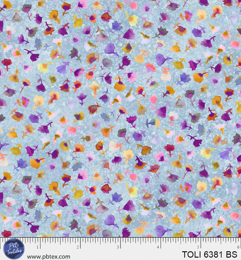 Tree of Life - Tossed Flower Buds in Light Blue - by Sylvie Demers with P&B Textiles