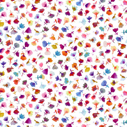 Tree of Life - Tossed Flower Buds in White - by Sylvie Demers with P&B Textiles