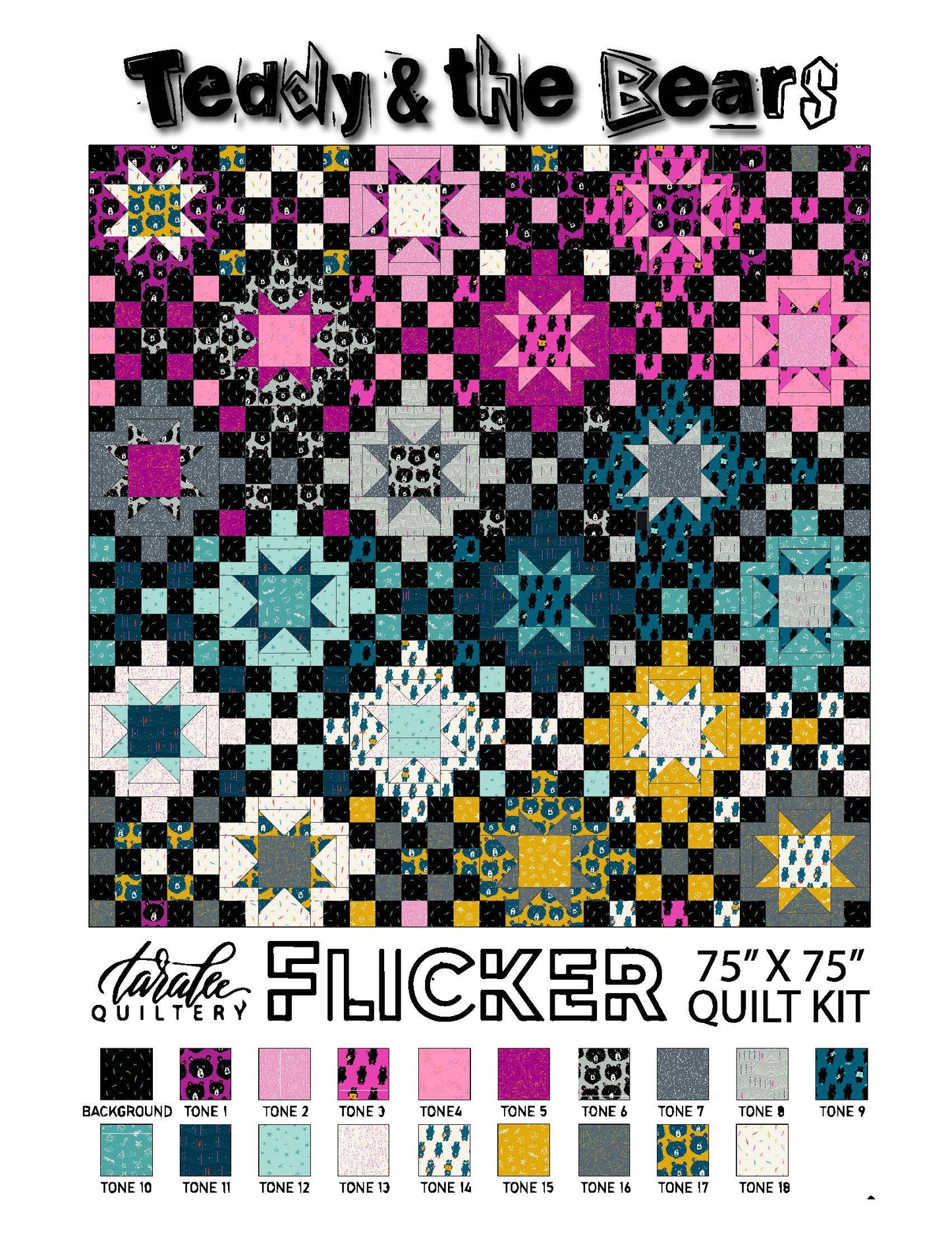 Teddy And The Bears - Tara Lee Quiltery's Flicker Quilt Kit 75" x 75" - by Sarah Watts with Ruby Star Society