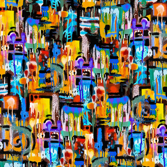 Urban Ink - 108" Wide Back in Dark and Moody Graffiti - by Alloyius McIlwaine with P&B Textiles