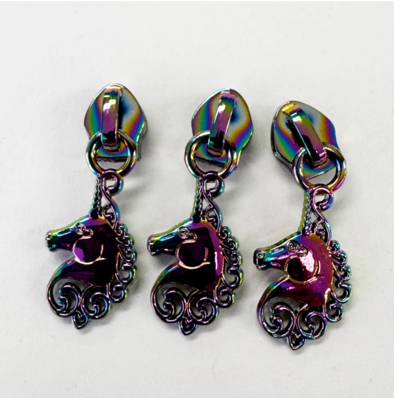Unicorn Zipper Pulls – #5, Rainbow Iridescent, 3 Pack