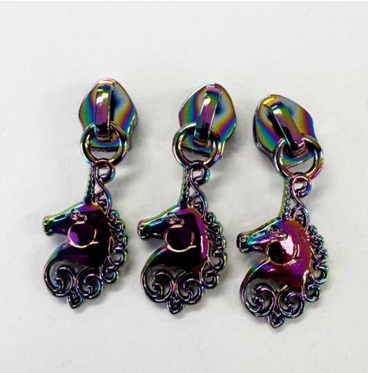 Unicorn Zipper Pulls – #5, Rainbow Iridescent, 3 Pack
