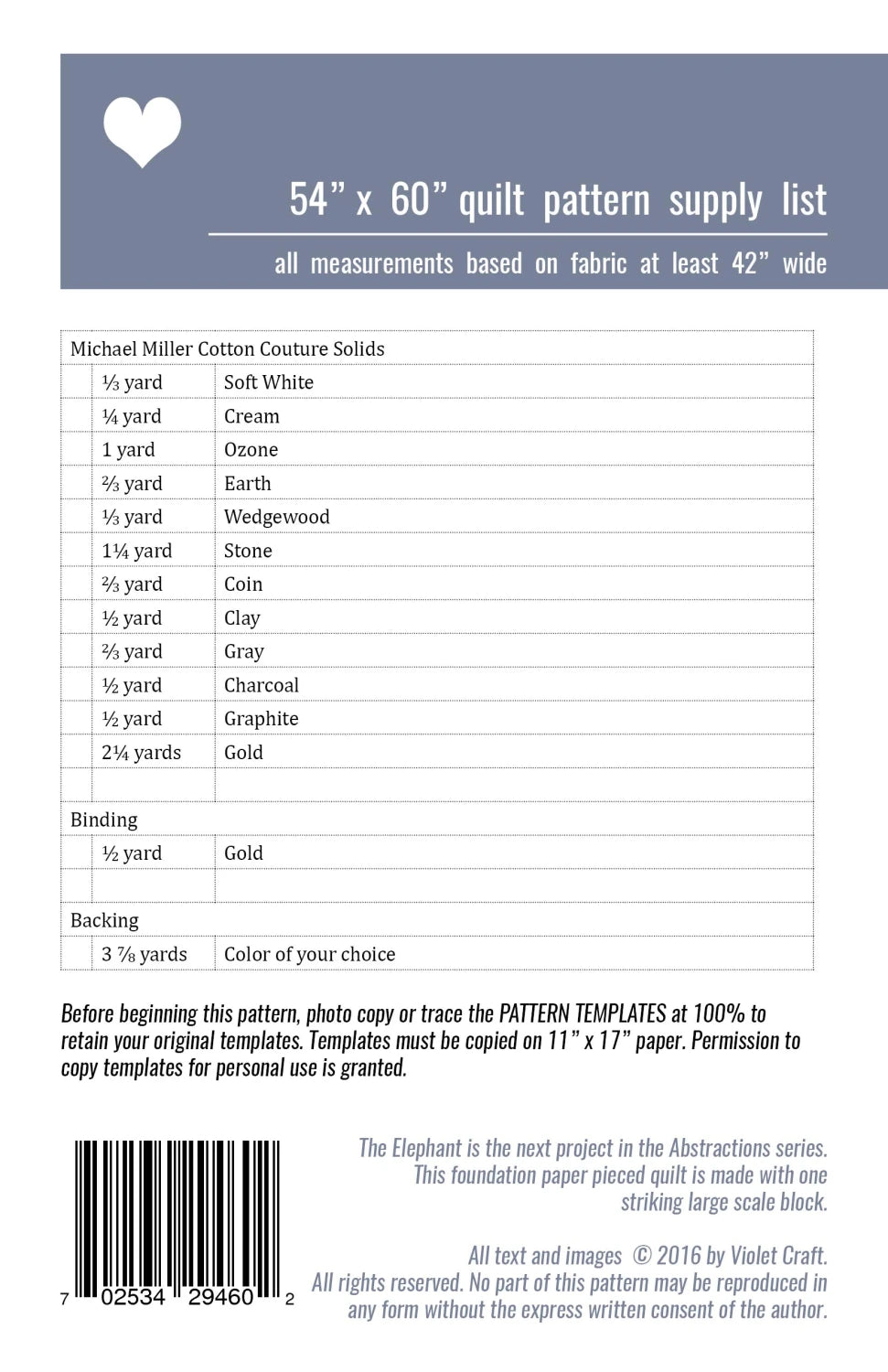 Elephant Abstractions Quilt Pattern - by Violet Craft