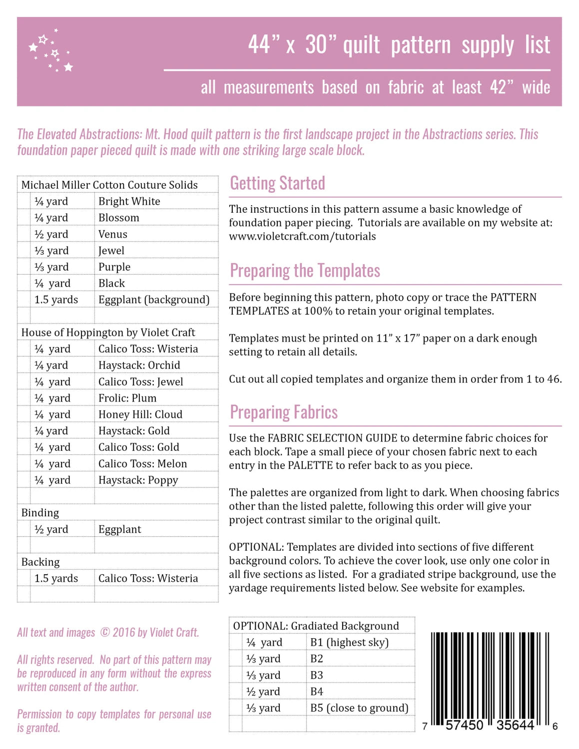 Elevated Abstractions: Mt. Hood Quilt Pattern - by Violet Craft