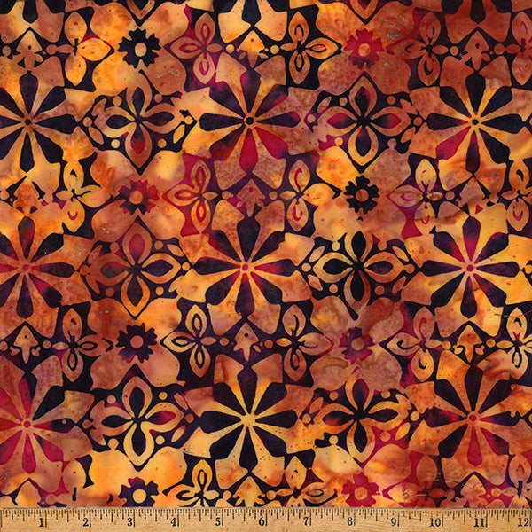 Bali Batik - Ember Glow - Geometric Floral in Halloween - by Hoffman Fabrics