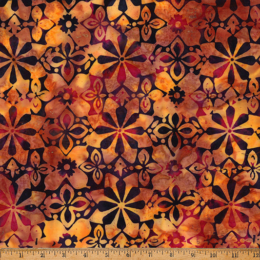 Bali Batik - Ember Glow - Geometric Floral in Halloween - by Hoffman Fabrics