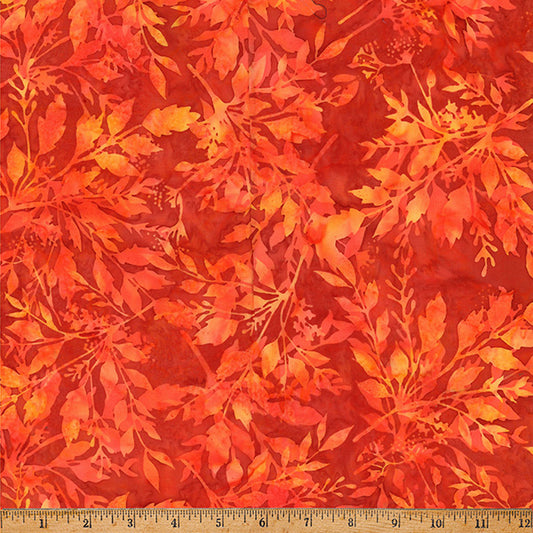 Bali Batik - Ember Glow - Leafy in Cayenne - by Hoffman Fabrics