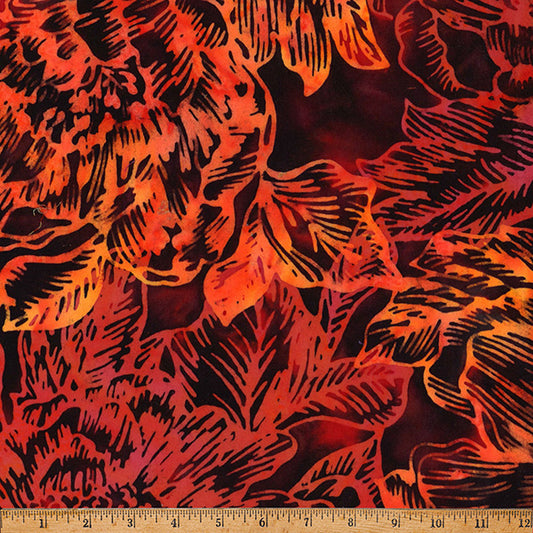 Bali Batik - Ember Glow - Linear Floral in Fire - by Hoffman Fabrics