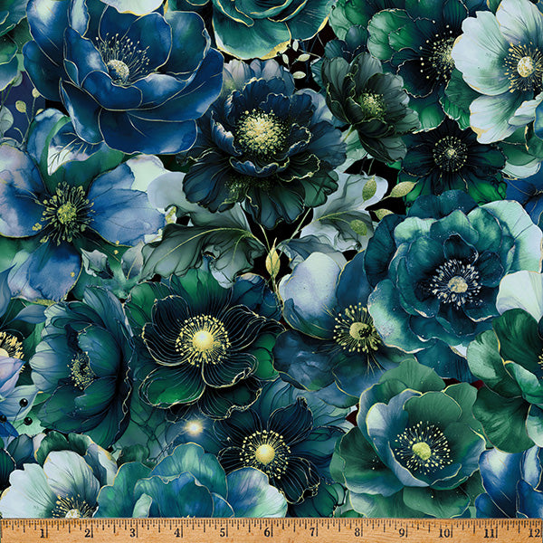 Midnight Flora - Mallard - by Hoffman Fabrics