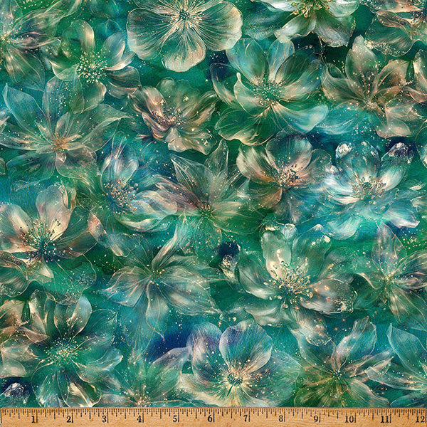 Midnight Flora - Stone Green - by Hoffman Fabrics
