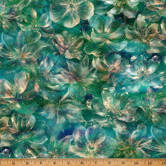 Midnight Flora - Stone Green - by Hoffman Fabrics